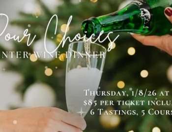 poster for pour choices winter dinner at blue petes