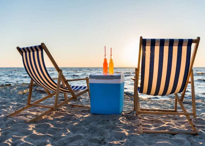 beach cooler and beach chairs