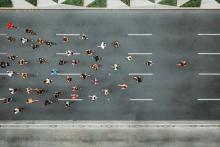 aerial view of runners in a marathon