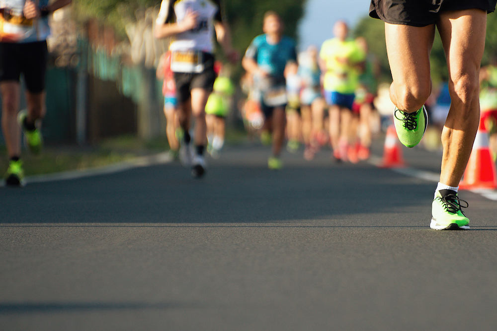 close up of runner's feet in a marathon