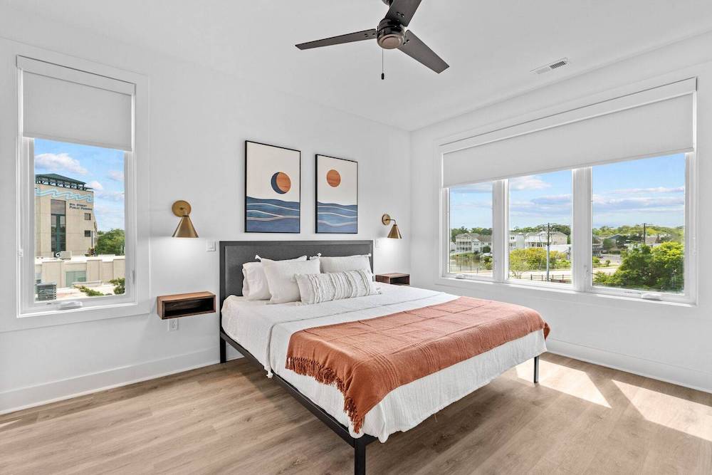 stylish bedroom of Virginia Beach vacation rental